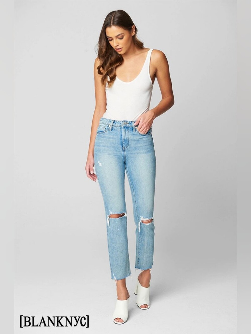 BLANKNYC Madison Hi-Rise Crop Distressed Straight Leg Jeans | Womens Size 29